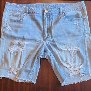 American Eagle Distressed Light Blue Denim Shorts